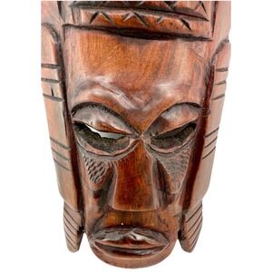 Vintage Hand Carved Wood Tiki Wall Mask 9.5" Polynesian Hawaiian Tribal Decor